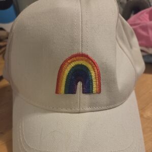 Cream Cap with Rainbow Embroidery